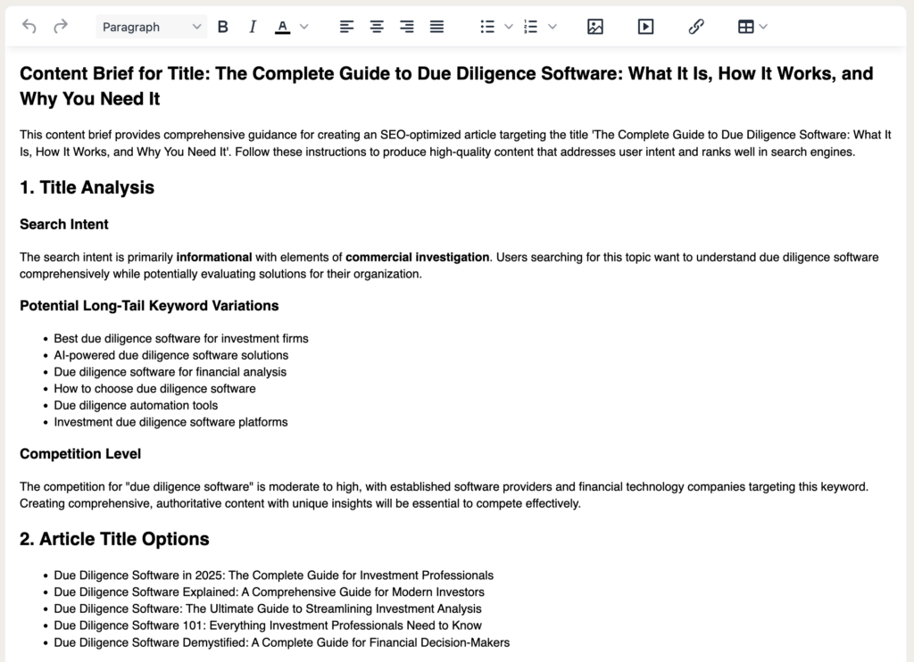 Automatically create content briefs